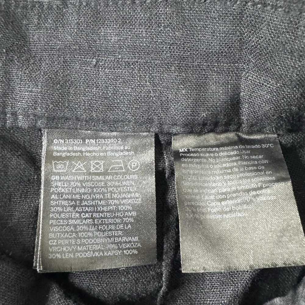 H&M Pants Womens 10 Black Linen Blend Wide Leg Relaxed Dress Office Pockets